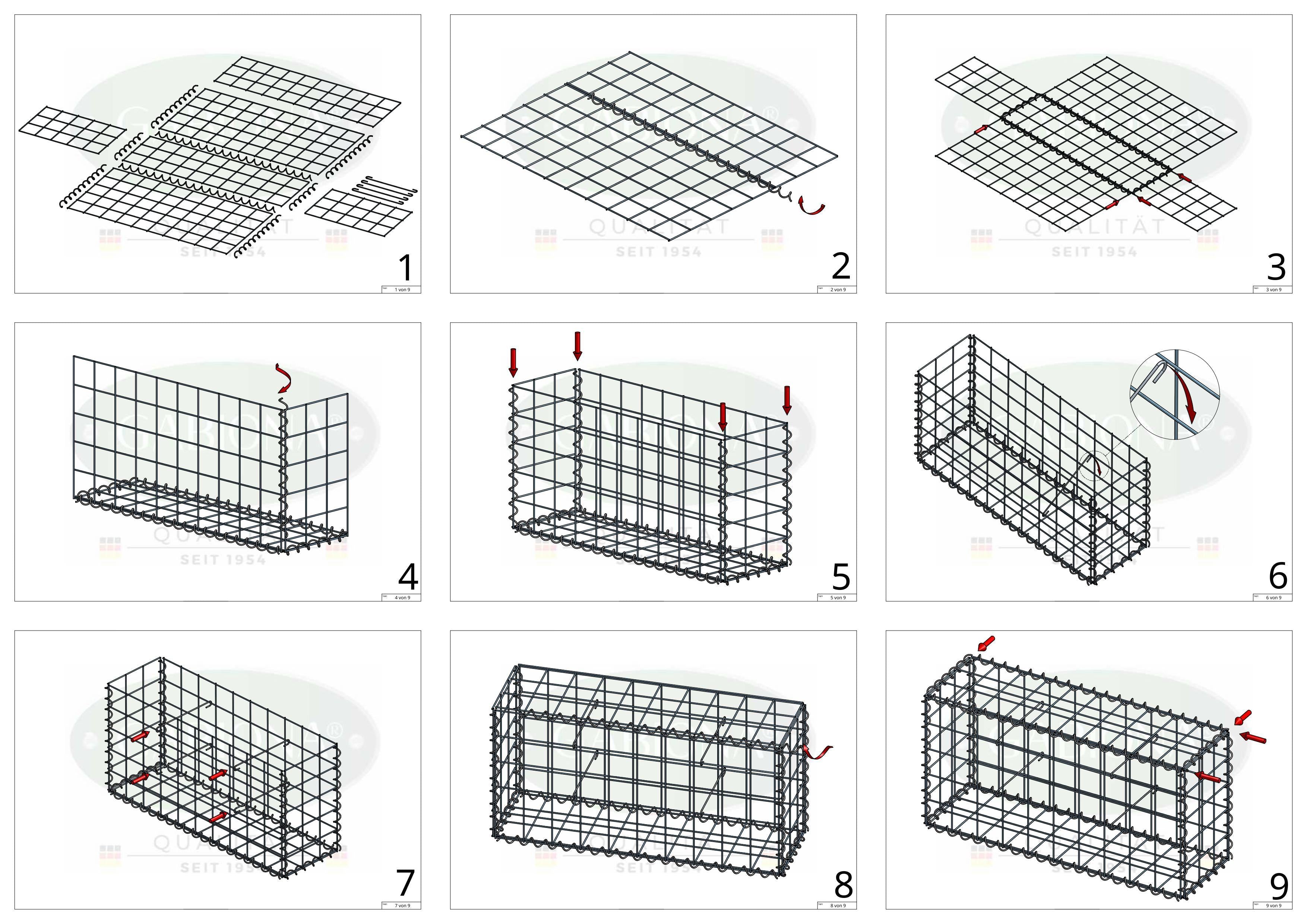 Gabion 100 cm x 60 cm x 30 cm (L x H x D), maskestørrelse 10 cm x 10 cm, spiral