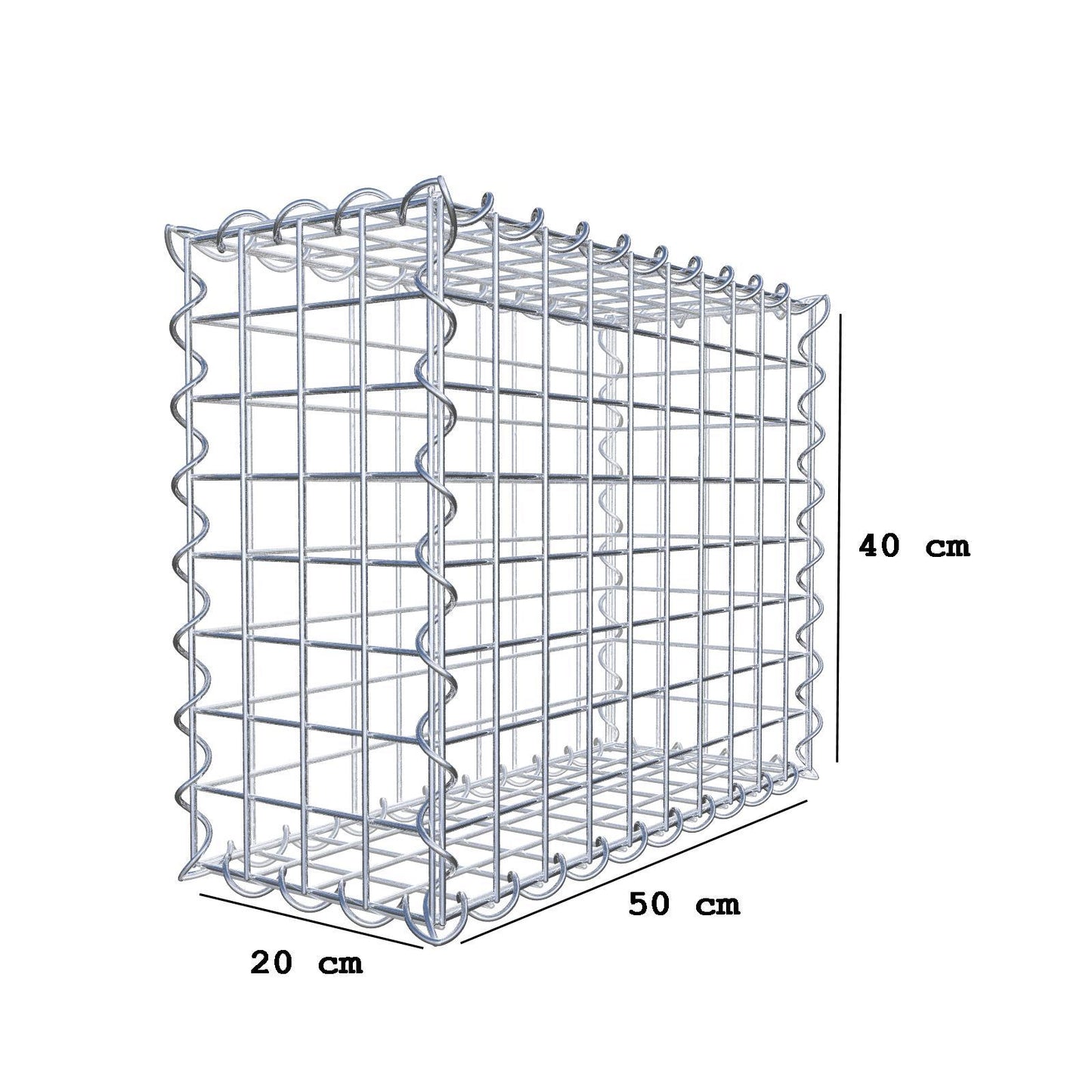 Gabbione 50 cm x 40 cm x 20 cm (L x H x P), maglia 5 cm x 5 cm, spirale