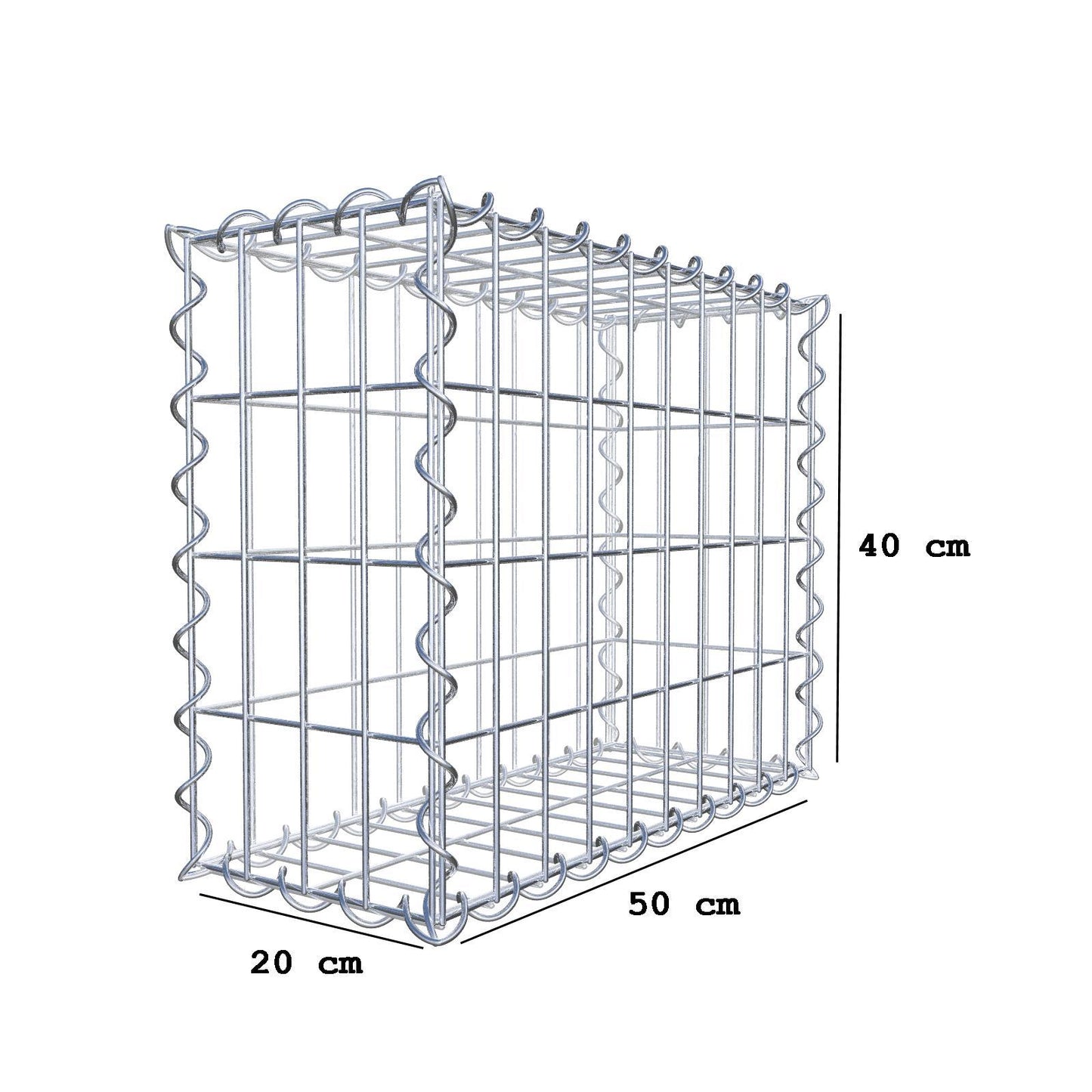 Gabione 50 cm x 40 cm x 20 cm (L x H x T), Maschenweite 5 cm x 10 cm, Spirale