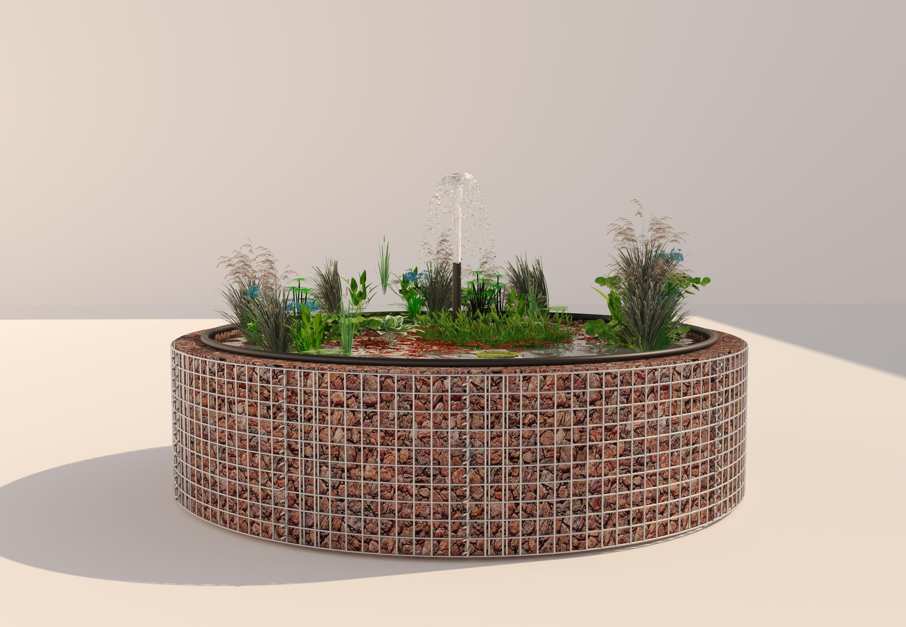 Gabionen Hochteich rund, Außendurchmesser 202 cm, Höhe 50 cm, Maschenweite 5 x 5 cm, Wandstärke 15 cm