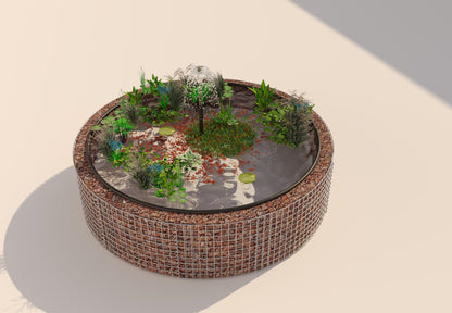 Gabionen Hochteich rund, Außendurchmesser 202 cm, Höhe 50 cm, Maschenweite 5 x 5 cm, Wandstärke 15 cm