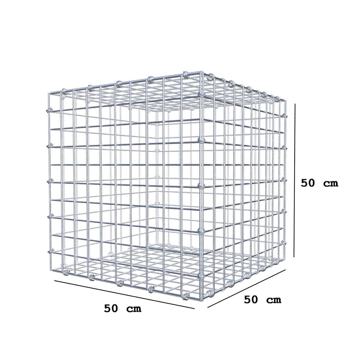 Gabion 50 cm x 50 cm x 50 cm (L x H x D), maskestørrelse 5 x 5 cm, spiralring