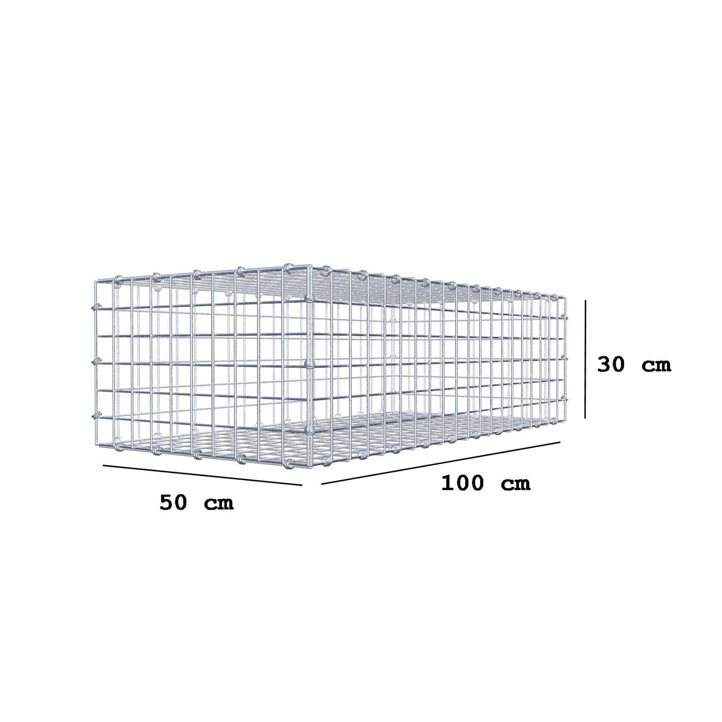 Gabion 100 cm x 30 cm x 50 cm (L x H x D), maskstorlek 5 x 5 cm, spiralring