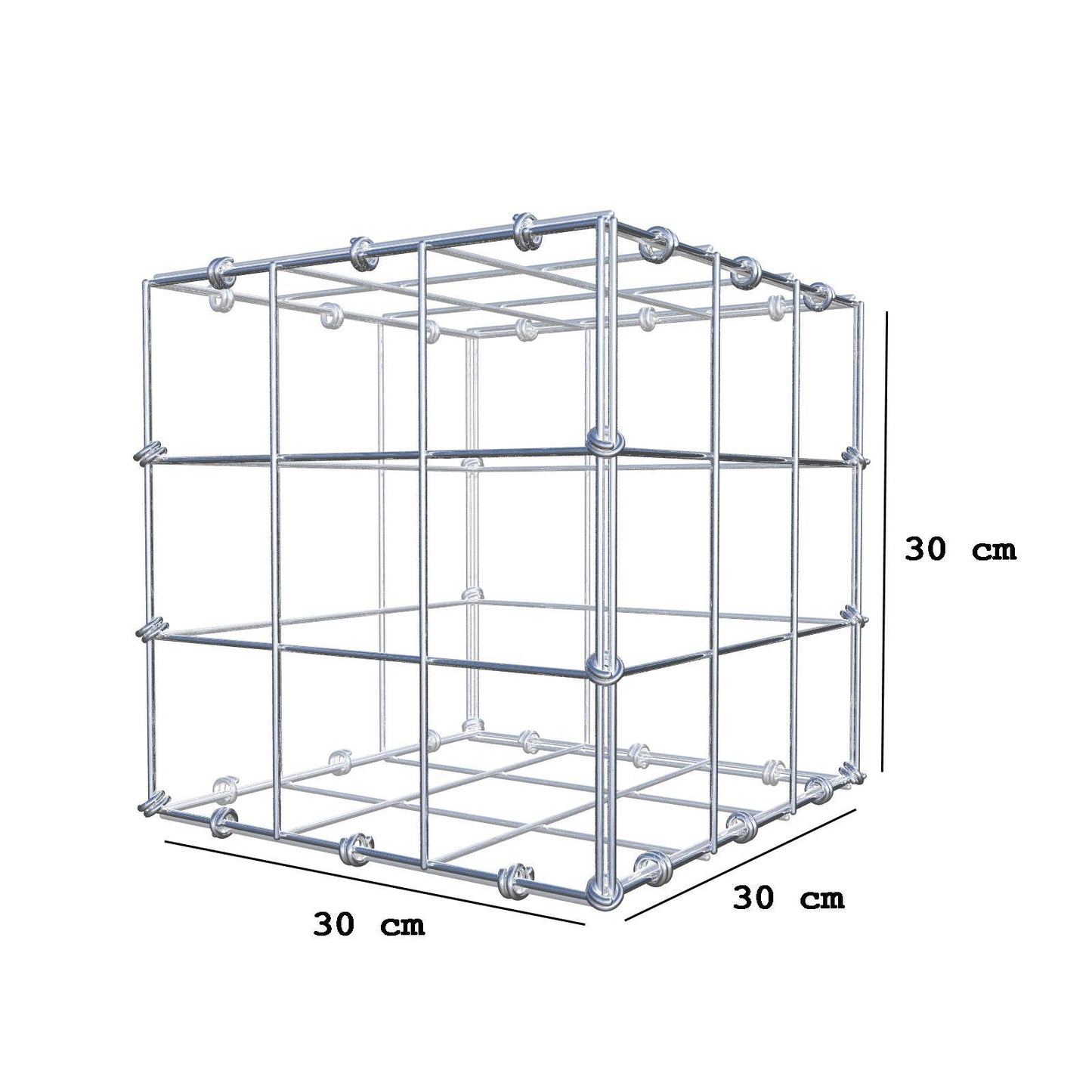 Gavión 30 cm x 30 cm x 30 cm (L x A x P), luz de malla 10 x 10 cm, anillo en espiral