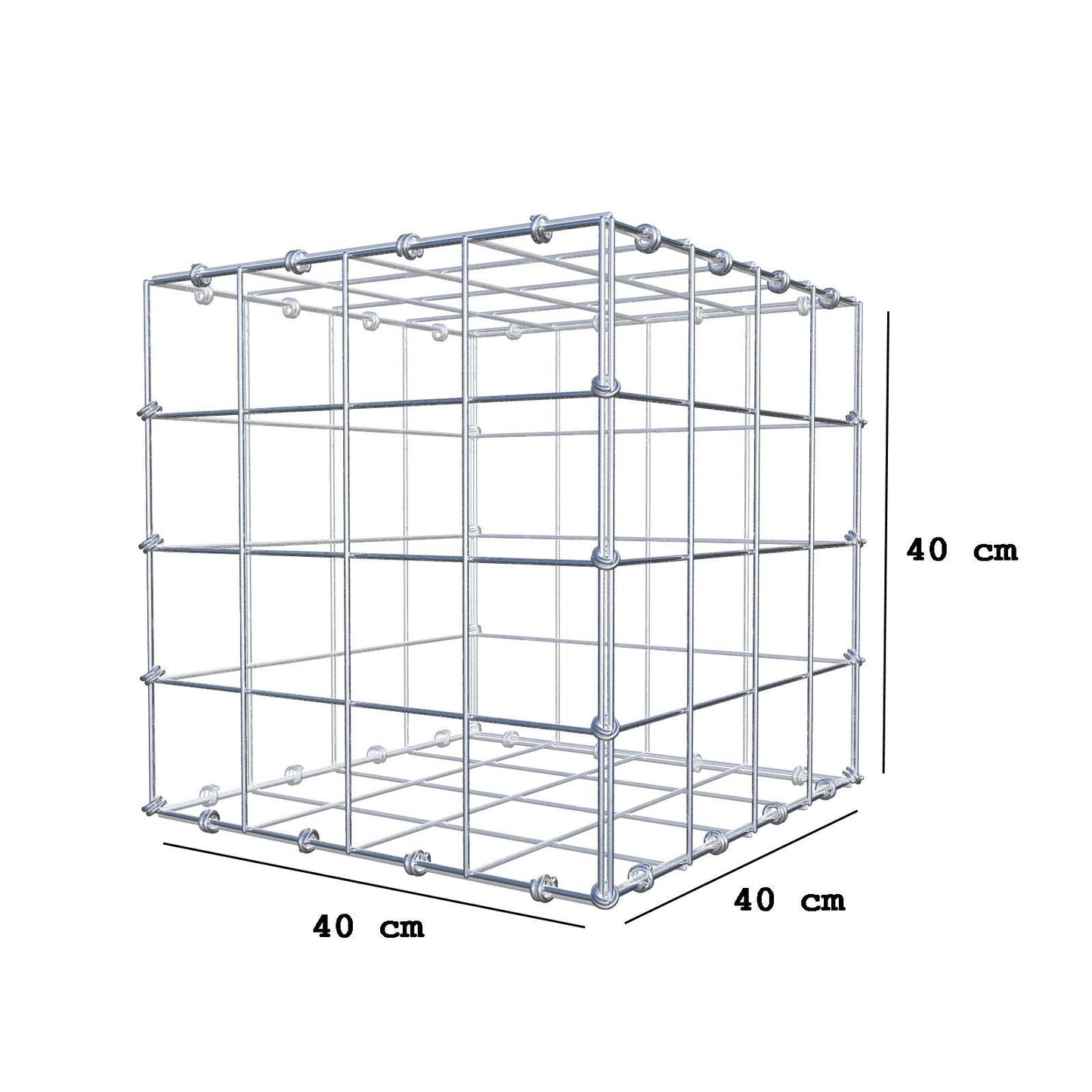 Gabion 40 cm x 40 cm x 40 cm (L x H x D), maskestørrelse 10 x 10 cm, spiralring