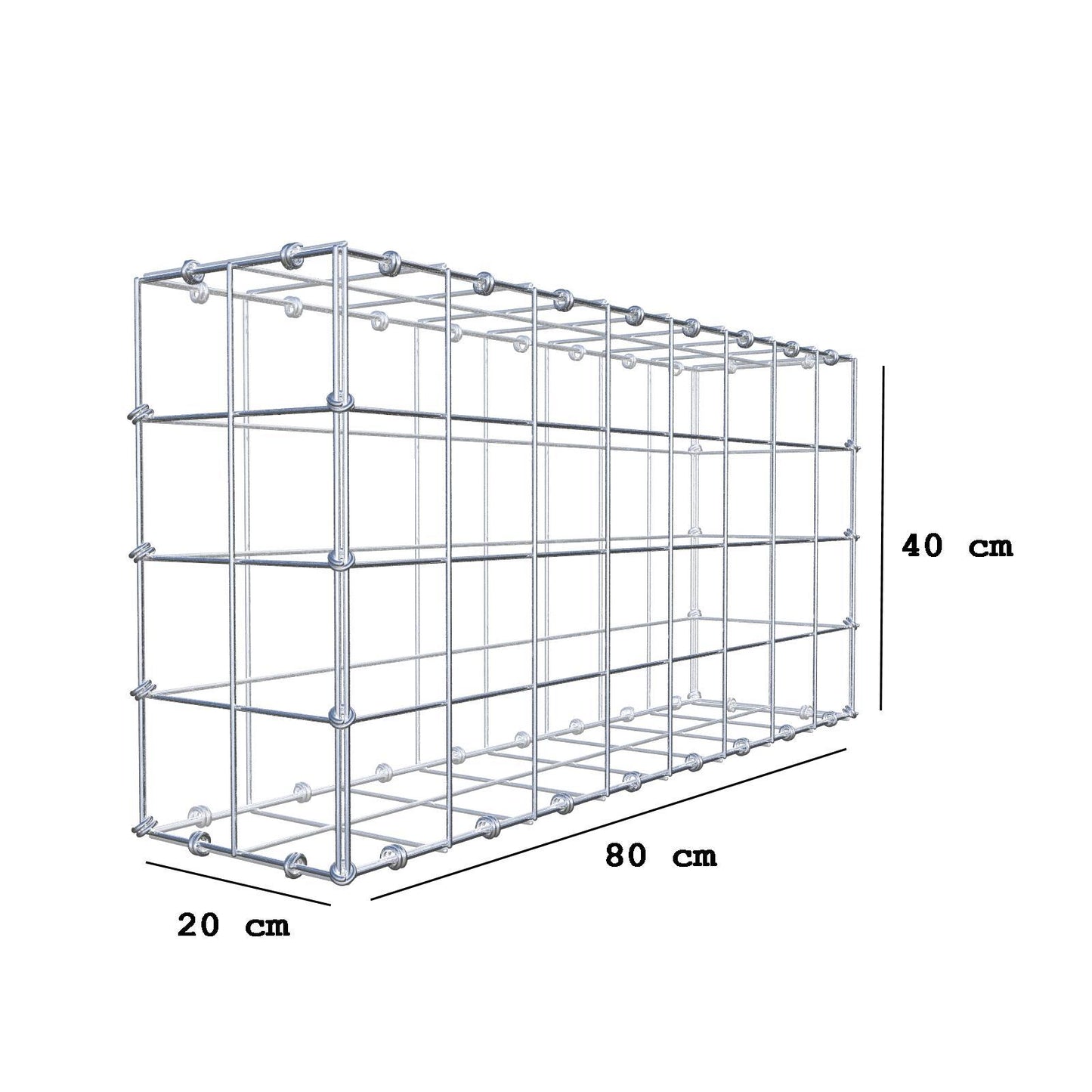 Gabion 80 cm x 40 cm x 20 cm (L x H x D), maskstorlek 10 x 10 cm, spiralring
