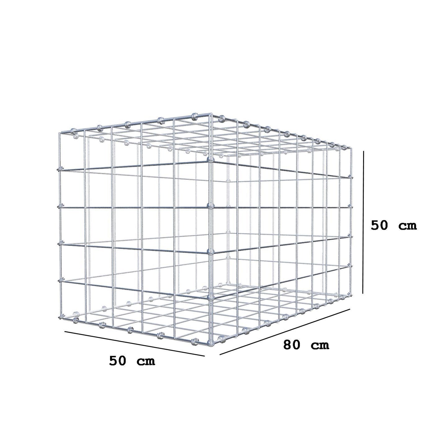 Gabion 80 cm x 50 cm x 50 cm (L x H x D), maskstorlek 10 x 10 cm, spiralring