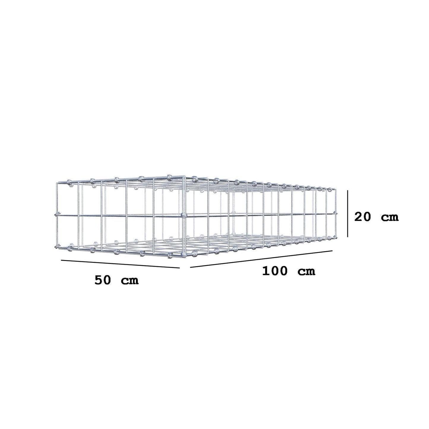Gabione 100 cm x 20 cm x 50 cm (L x H x T), Maschenweite 10 x 10 cm, Spiralring