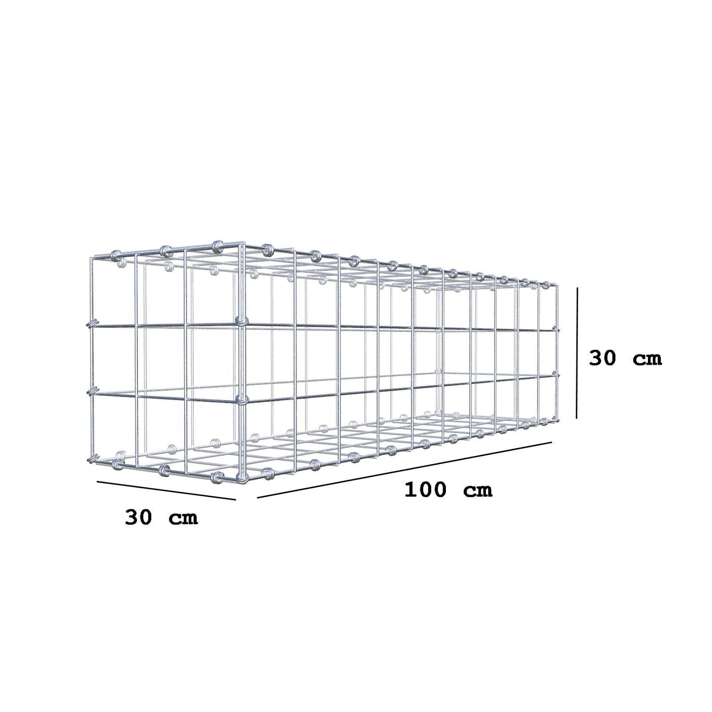 Gabione 100 cm x 30 cm x 30 cm (L x H x T), Maschenweite 10 x 10 cm, Spiralring