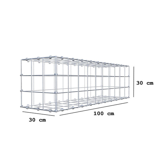 Gabion 100 cm x 30 cm x 30 cm (L x H x D), maskestørrelse 10 x 10 cm, spiralring