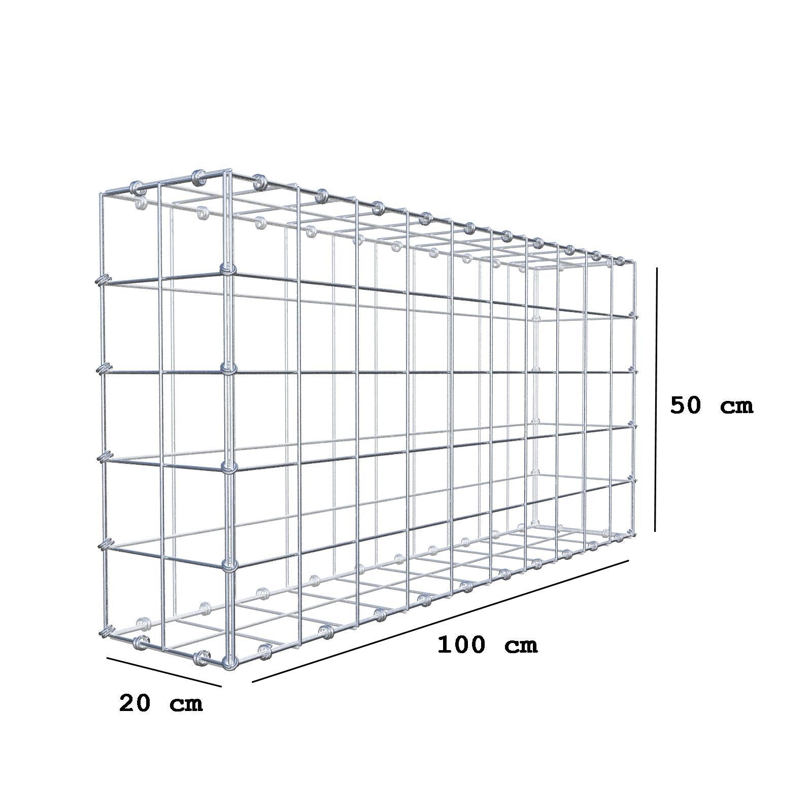 Gabion 100 cm x 50 cm x 20 cm (L x H x D), maskstorlek 10 x 10 cm, spiralring