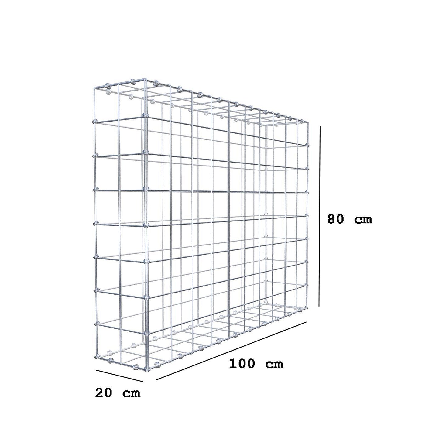 Gabion 100 cm x 80 cm x 20 cm (L x H x D), maskestørrelse 10 x 10 cm, spiralring
