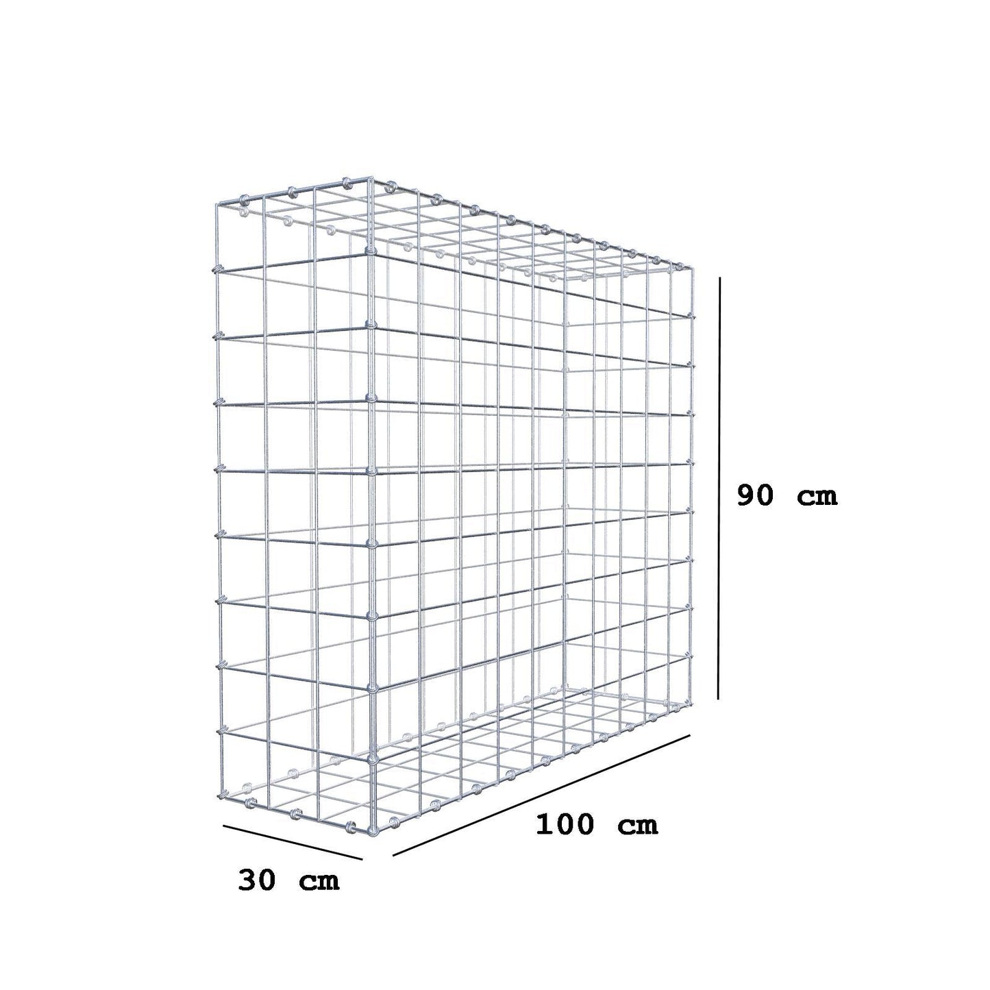 Gabbione 100 cm x 90 cm x 30 cm (L x H x P), maglia 10 x 10 cm, anello a spirale