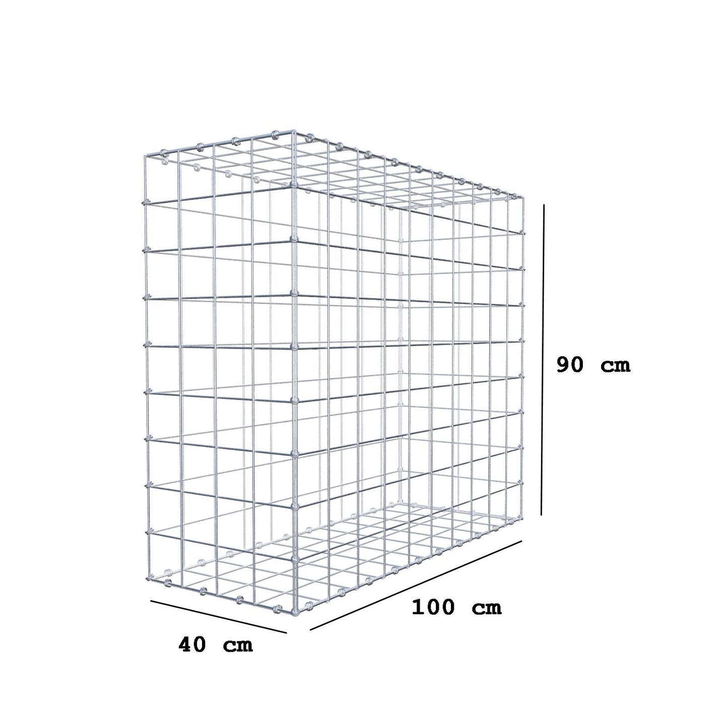 Gabion 100 cm x 90 cm x 40 cm (L x H x D), maskestørrelse 10 x 10 cm, spiralring