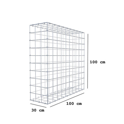 Gabion 100 cm x 100 cm x 30 cm (L x H x D), maskestørrelse 10 x 10 cm, spiralring
