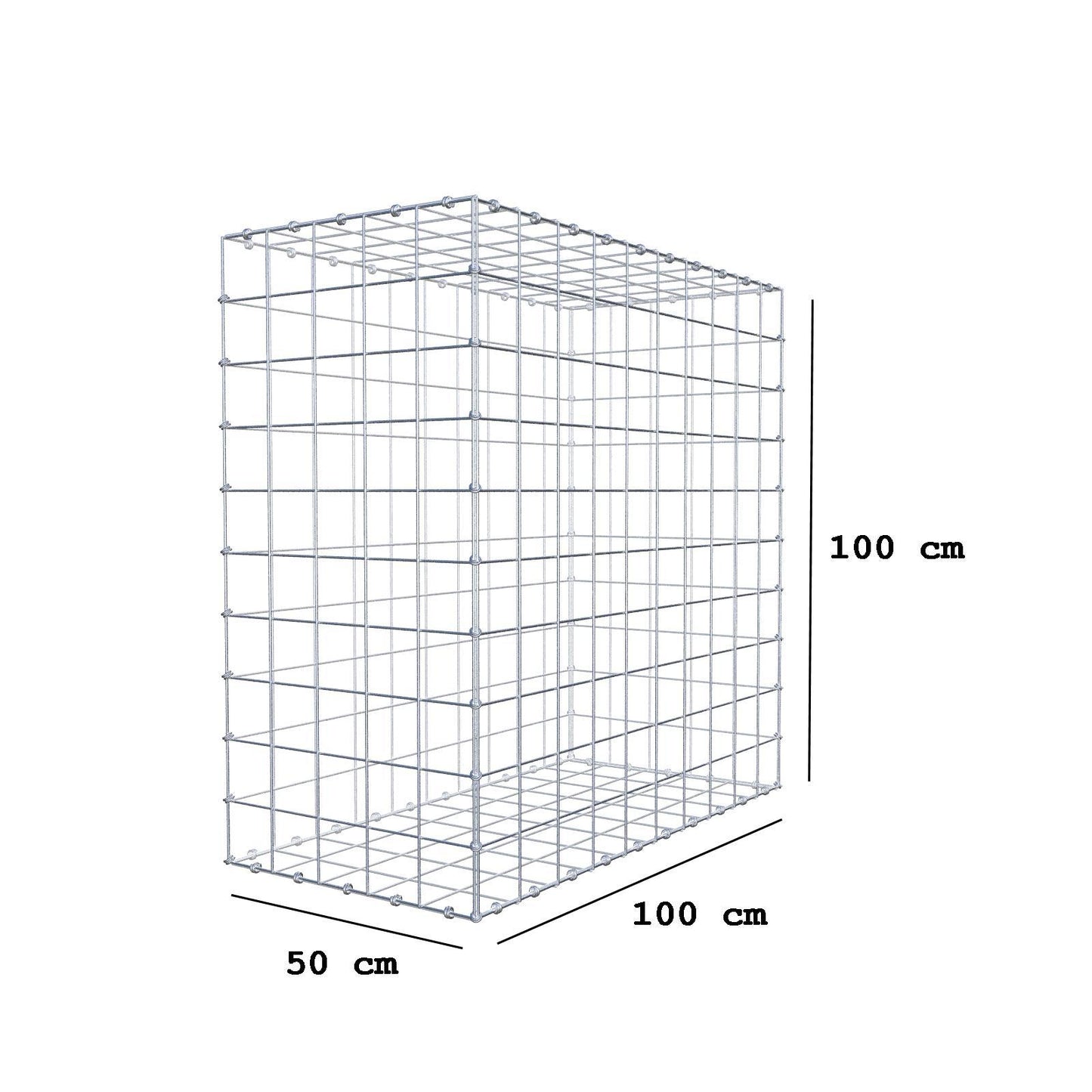 Gabion 100 cm x 100 cm x 50 cm (L x H x D), maskestørrelse 10 x 10 cm, spiralring