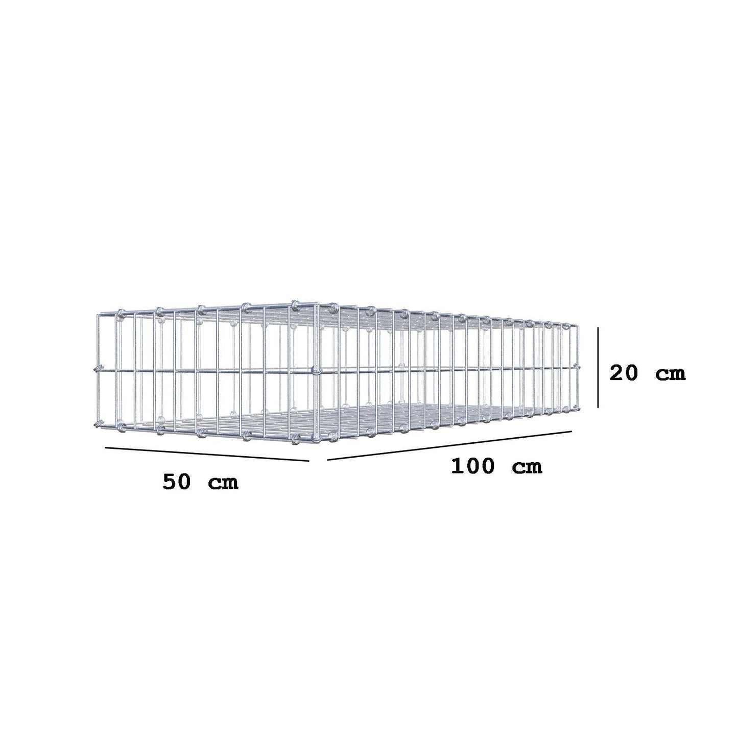 Gabion 100 cm x 20 cm x 50 cm (L x H x D), maskstorlek 5 x 10 cm, spiralring