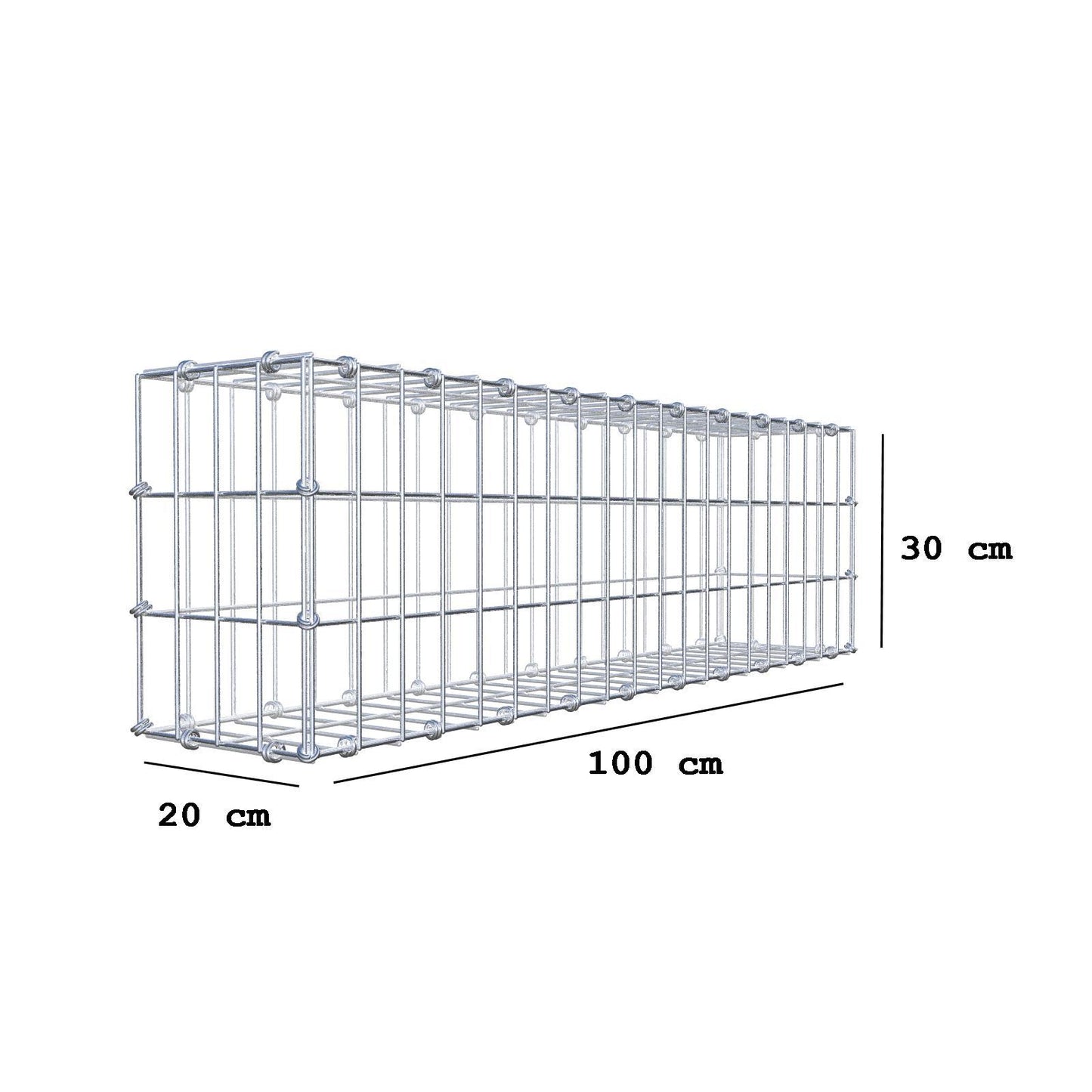 Gabione 100 cm x 30 cm x 20 cm (L x H x T), Maschenweite 5 x 10 cm, Spiralring