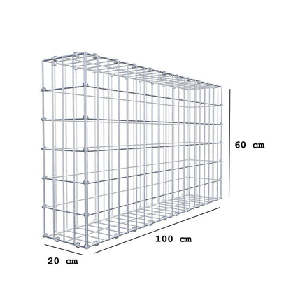 Gabion 100 cm x 60 cm x 20 cm (L x H x D), maskestørrelse 5 x 10 cm, spiralring