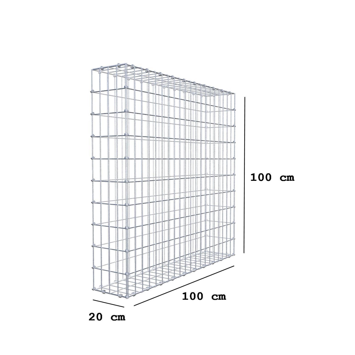 Gabion 100 cm x 100 cm x 20 cm (L x H x D), mesh size 5 x 10 cm, spiral ring