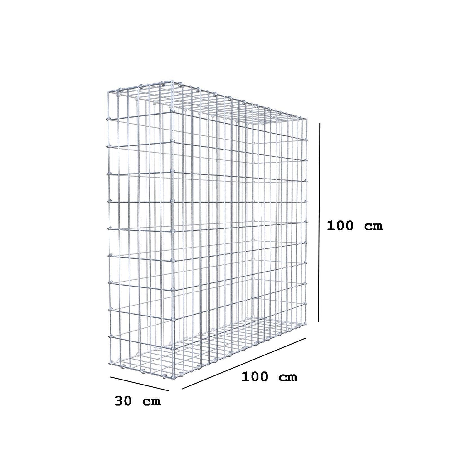 Gabion 100 cm x 100 cm x 30 cm (L x H x D), maskestørrelse 5 x 10 cm, spiralring