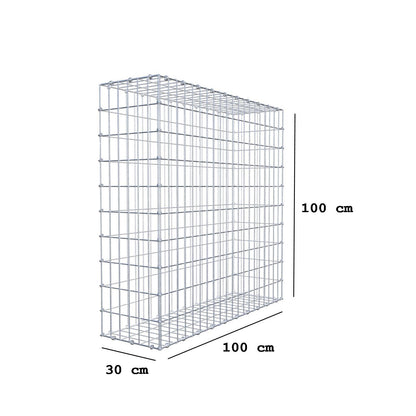Gabion 100 cm x 100 cm x 30 cm (L x H x D), maskestørrelse 5 x 10 cm, spiralring