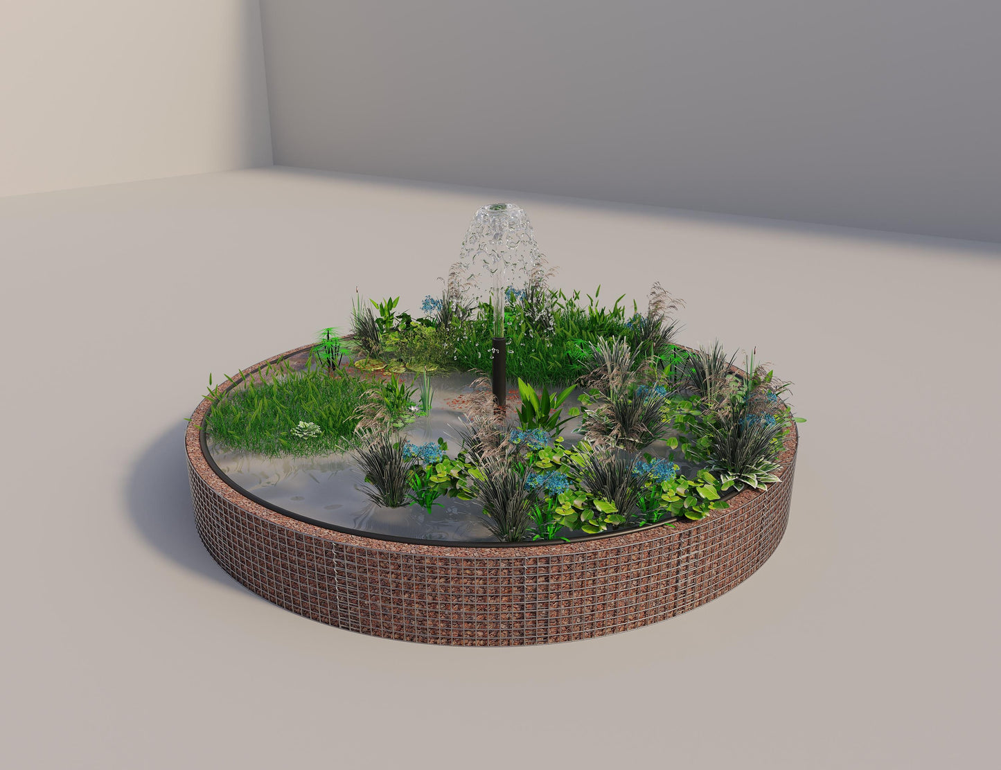 Gabionen Hochteich rund, Außendurchmesser 382 cm, Höhe 50 cm, Maschenweite 5 x 5 cm, Wandstärke 15 cm