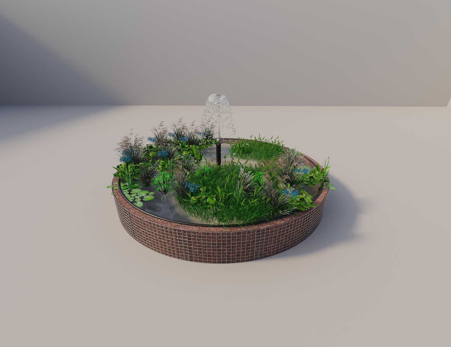 Gabionen Hochteich rund, Außendurchmesser 382 cm, Höhe 50 cm, Maschenweite 5 x 5 cm, Wandstärke 15 cm