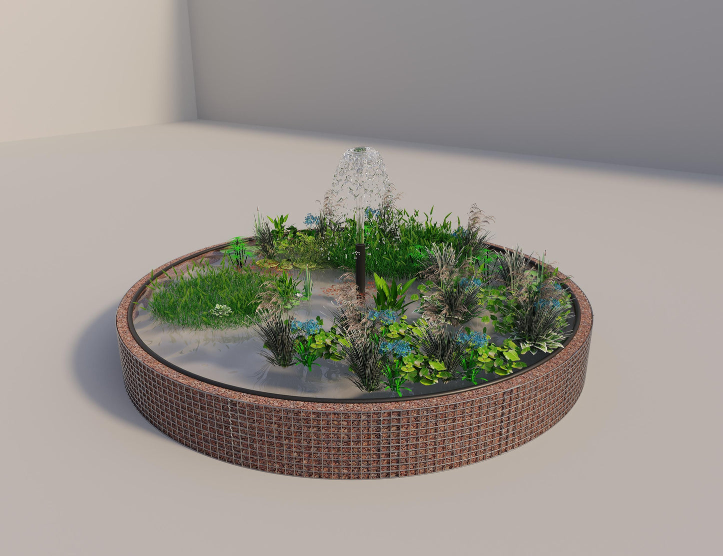 Gabionen Hochteich rund, Außendurchmesser 412 cm, Höhe 50 cm, Maschenweite 5 x 5 cm, Wandstärke 15 cm