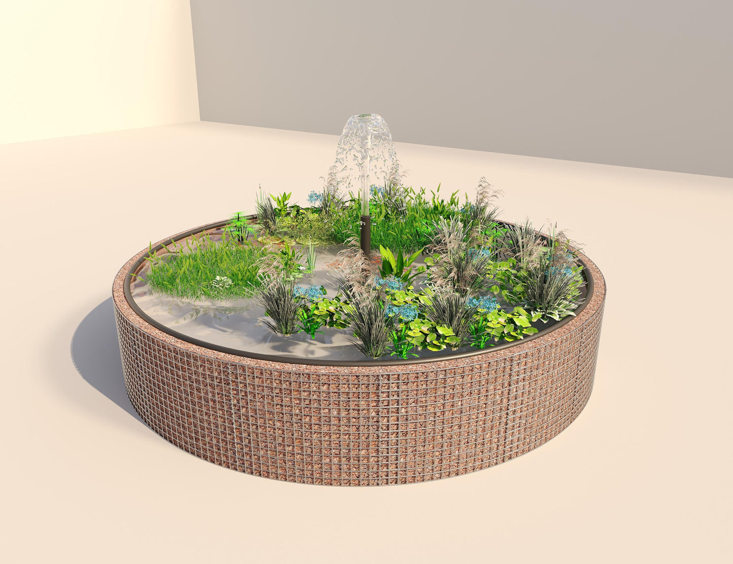 Gabion bassin surélevé rond, diamètre extérieur 412 cm, hauteur 80 cm, mailles 5 x 5 cm, épaisseur de paroi 15 cm