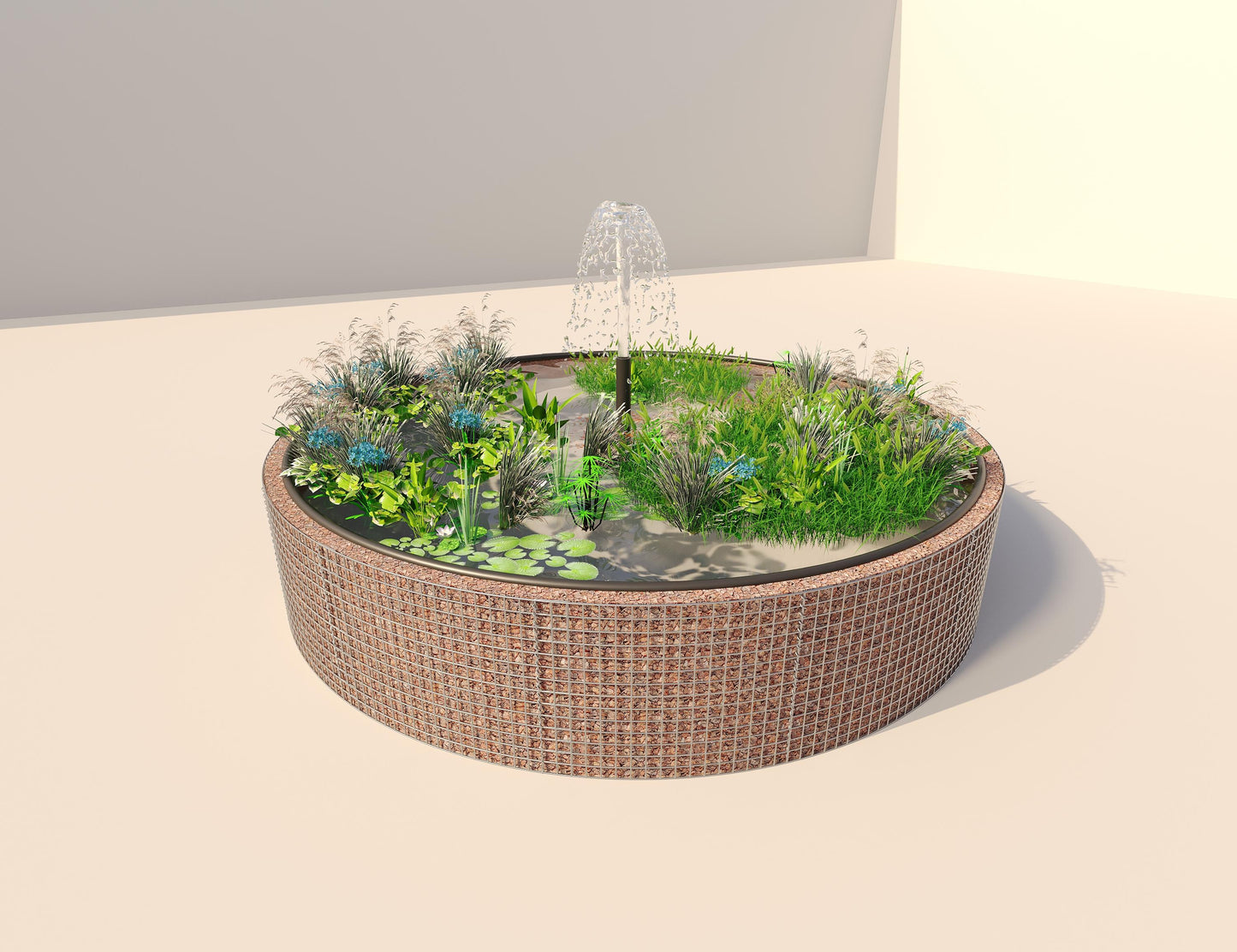 Gabion bassin surélevé rond, diamètre extérieur 412 cm, hauteur 80 cm, mailles 5 x 5 cm, épaisseur de paroi 15 cm