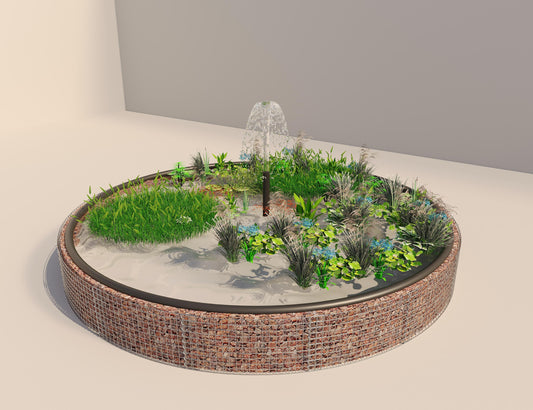 Gabion bassin surélevé rond, diamètre extérieur 472 cm, hauteur 50 cm, mailles 5 x 5 cm, épaisseur de paroi 15 cm