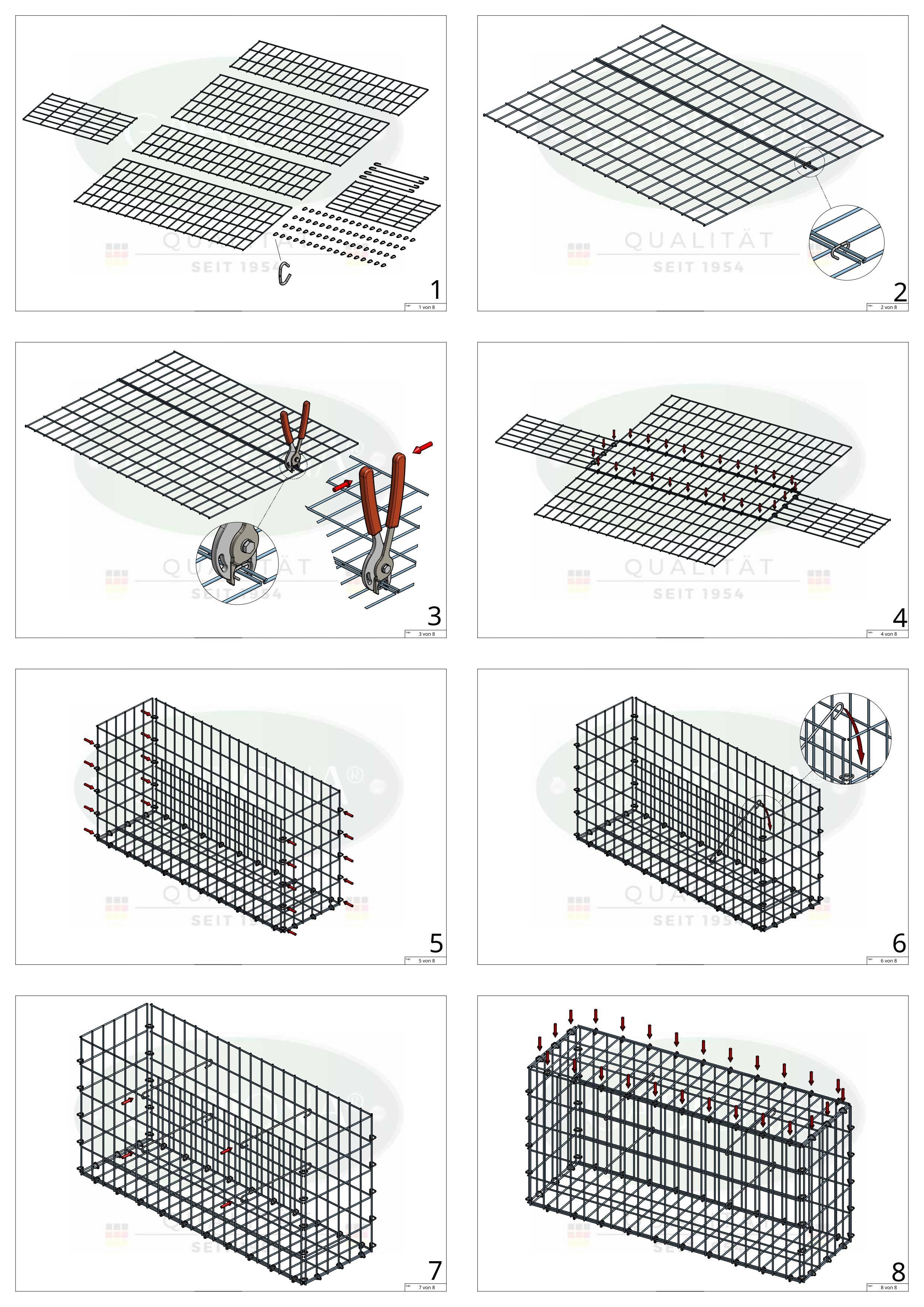 Gabbione 100 cm x 80 cm x 30 cm (L x H x P), maglia 5 cm x 10 cm, anello a C