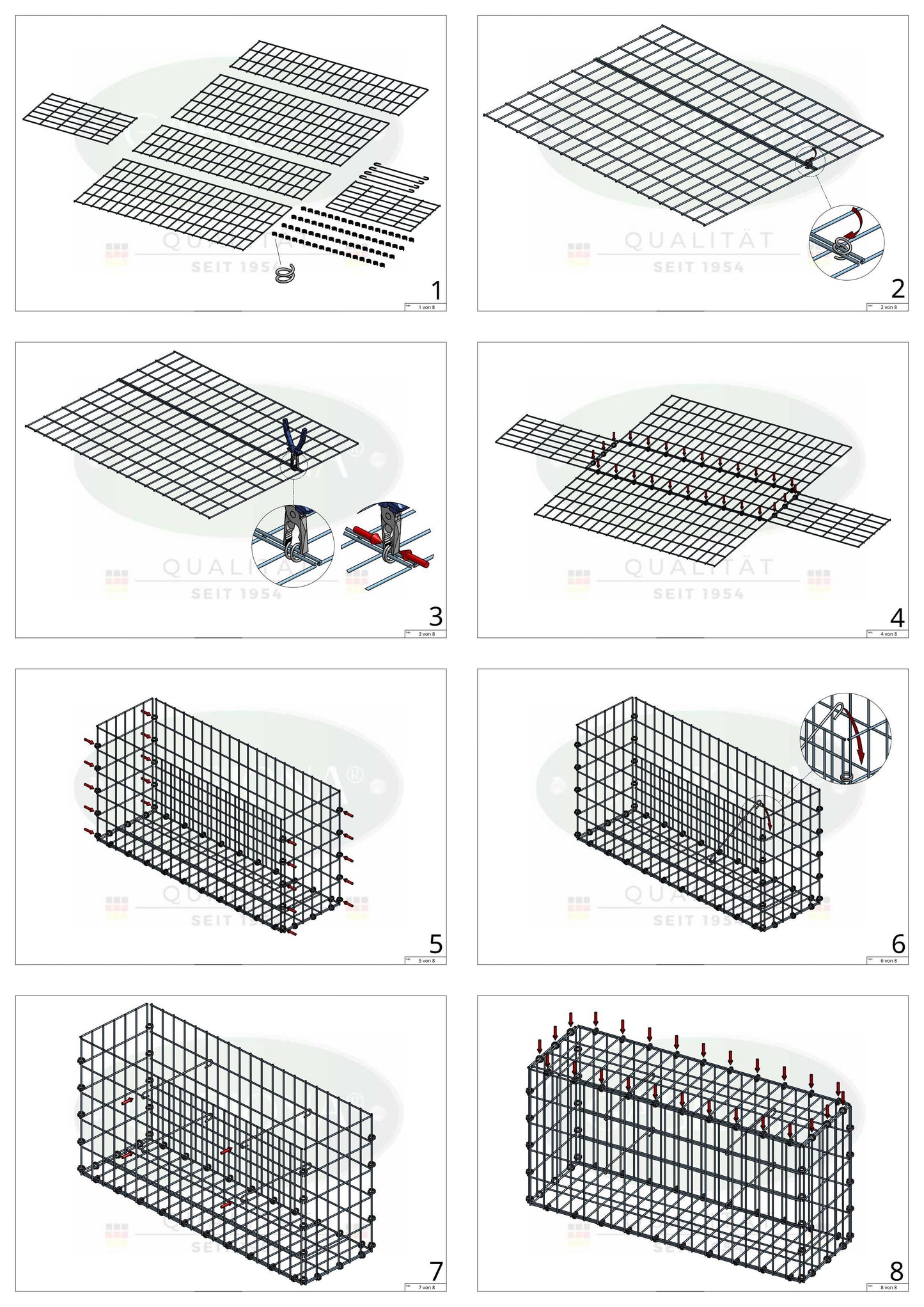Gabion 100 cm x 20 cm x 30 cm (L x H x D), maskestørrelse 5 x 10 cm, spiralring