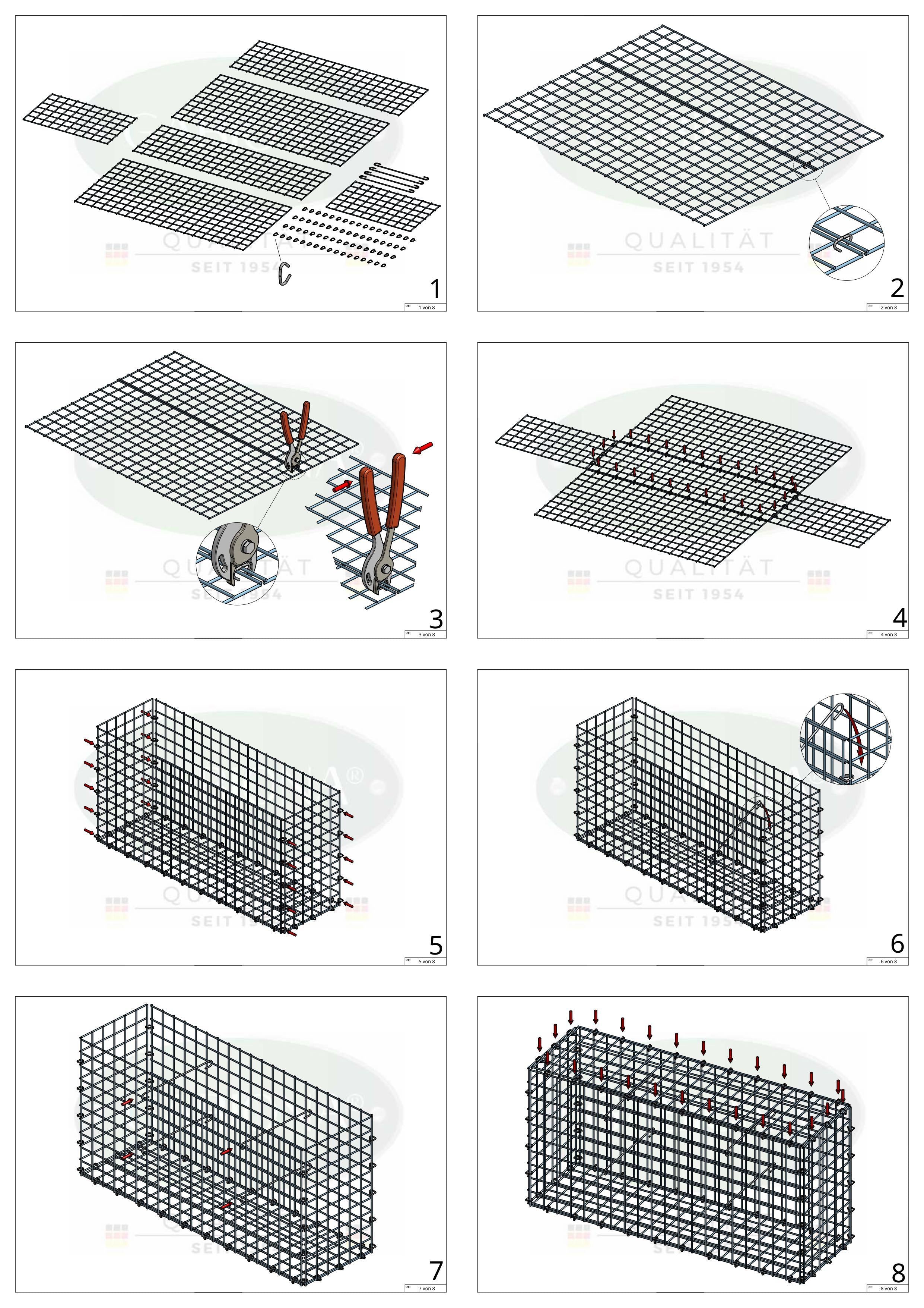 Gabion 100 cm x 40 cm x 20 cm (L x H x D), maskestørrelse 5 cm x 5 cm, C-ring