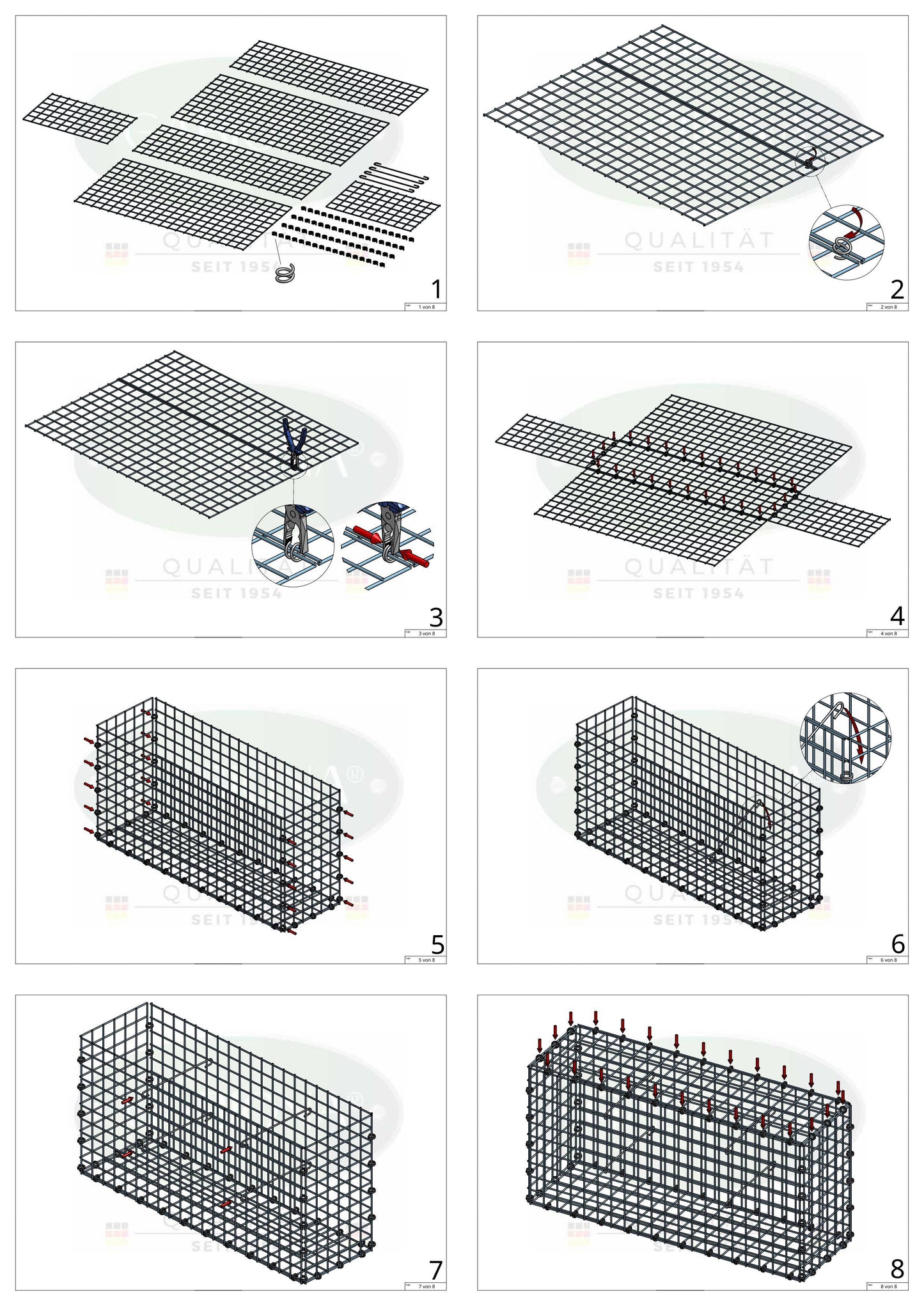 Gabion 100 cm x 20 cm x 40 cm (L x H x D), maskestørrelse 5 x 5 cm, spiralring