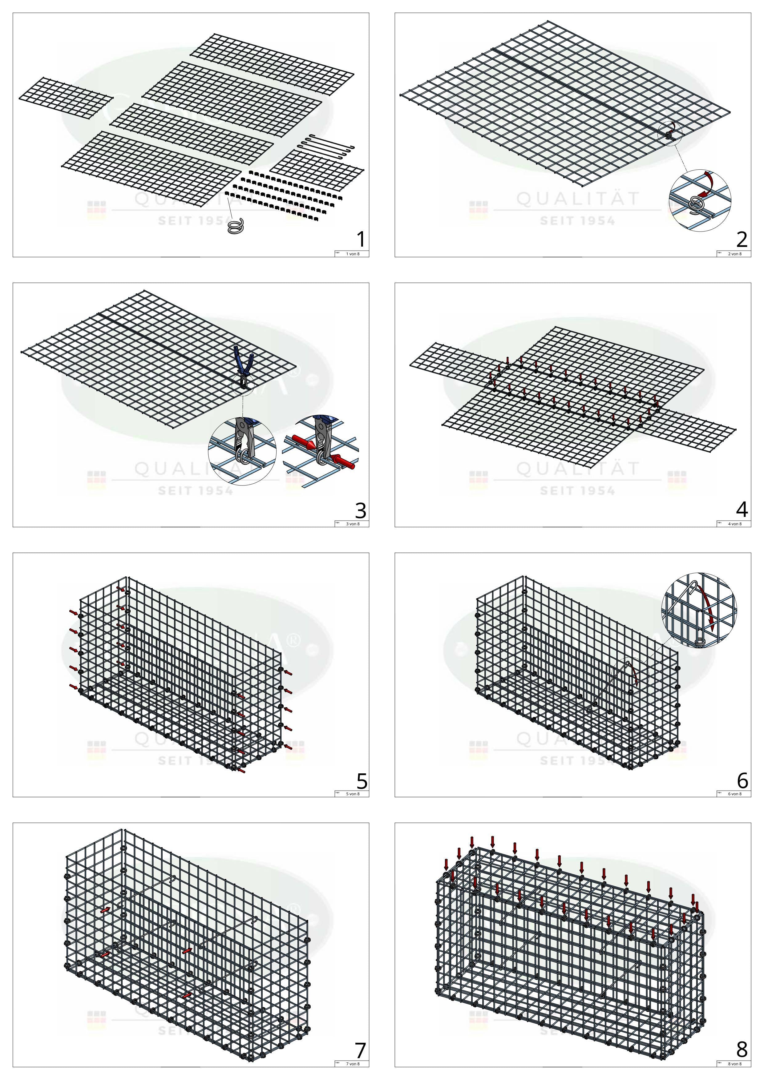 Gabion 100 cm x 70 cm x 20 cm (L x H x D), mesh size 5 x 5 cm, spiral ring