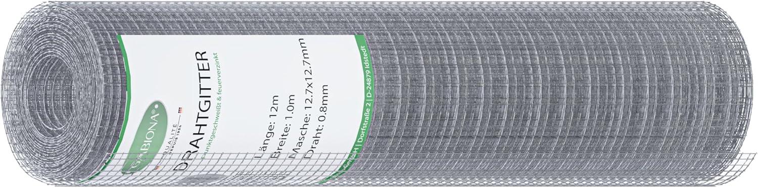 Wire roll 12 mx 1 mx 0.8 mm, mesh size 12.7 x 12.7 mm