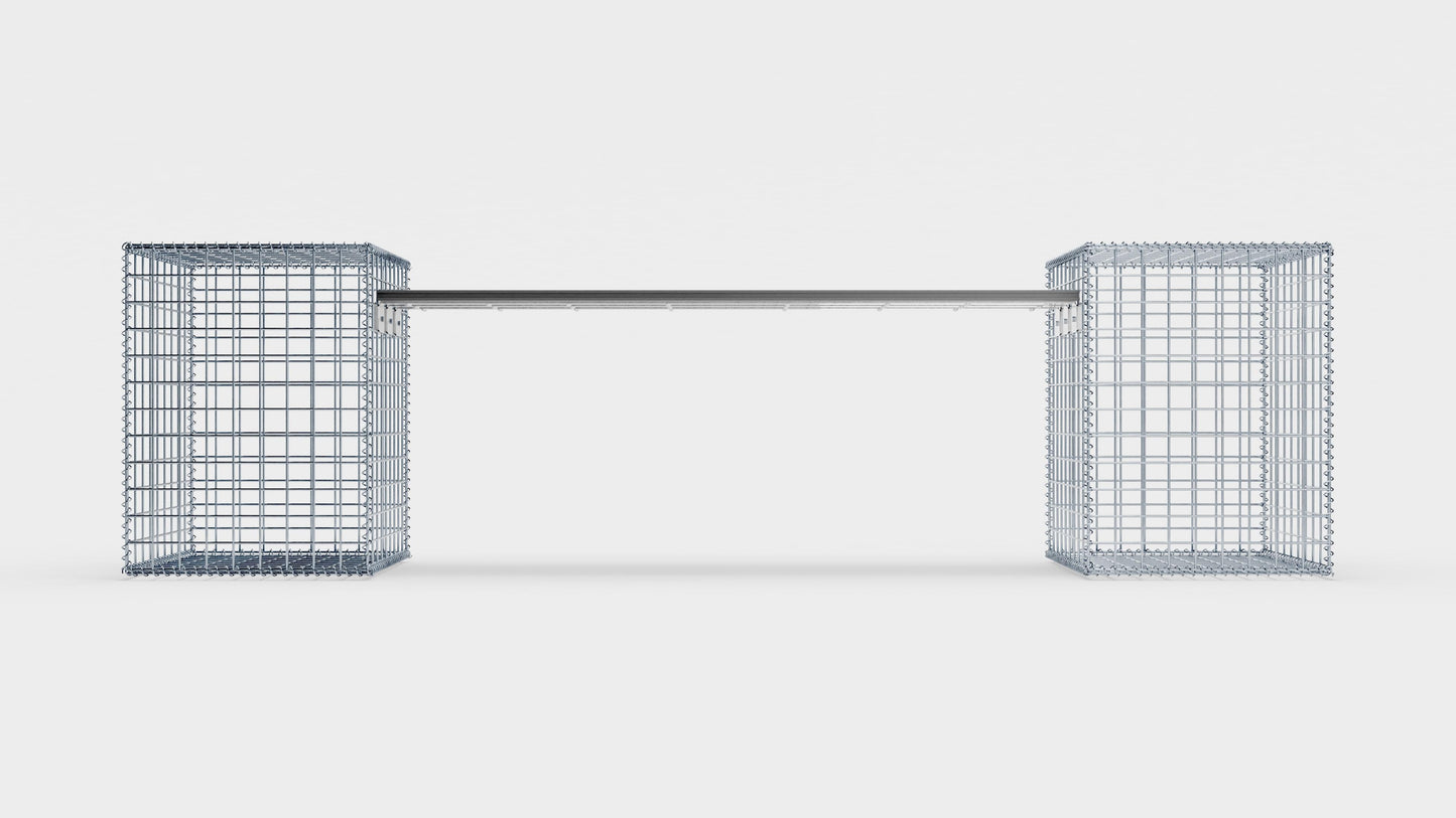 Schanskorfbank met 2 spiraalvormige schanskorven, 205 cm lang x 60 cm hoog x 40 cm diep, gegalvaniseerd, MW 5 x 5 cm, met gerecycled bovenblad in antraciet