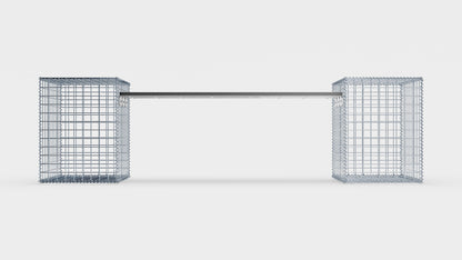 Schanskorfbank met 2 spiraalvormige schanskorven, 205 cm lang x 60 cm hoog x 40 cm diep, gegalvaniseerd, MW 5 x 5 cm, met gerecycled bovenblad in antraciet