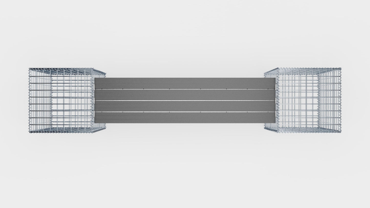 Schanskorfbank met 2 spiraalvormige schanskorven, 205 cm lang x 60 cm hoog x 40 cm diep, gegalvaniseerd, MW 5 x 5 cm, met gerecycled bovenblad in antraciet