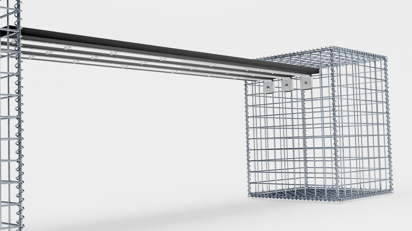 Schanskorfbank met 2 spiraalvormige schanskorven, 205 cm lang x 60 cm hoog x 40 cm diep, gegalvaniseerd, MW 5 x 5 cm, met gerecycled bovenblad in antraciet