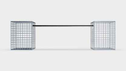 Schanskorfbank met 2 spiraalvormige schanskorven, 205 cm lang x 60 cm hoog x 40 cm diep, gegalvaniseerd, MW 5 x 5 cm, met gerecycled bovenblad in antraciet