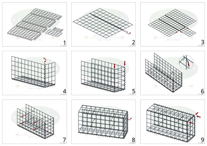 Opvokset gabion type 2 100 cm x 80 cm x 30 cm (L x H x D), maskestørrelse 10 cm x 10 cm, spiral