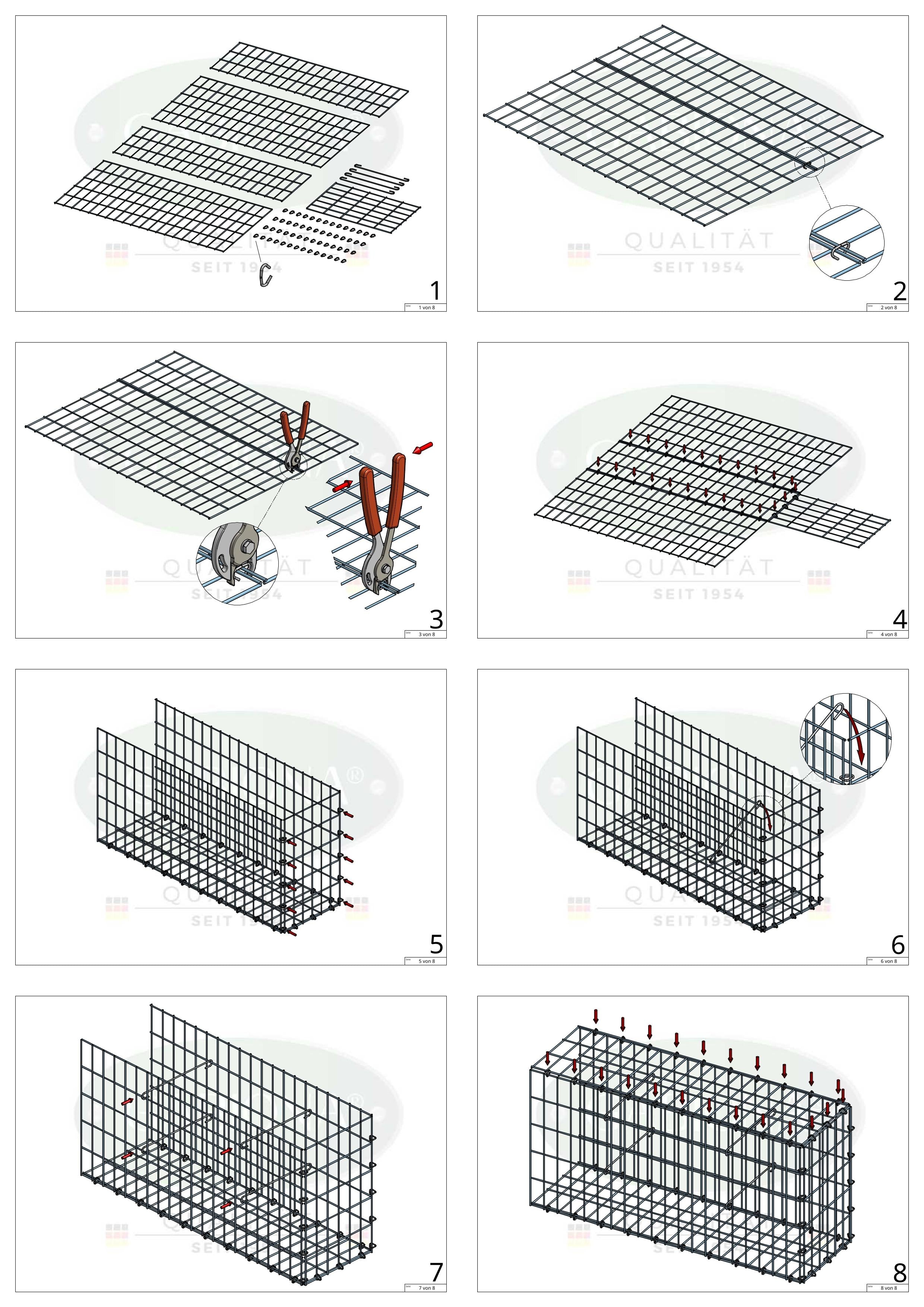 Mounted gabion type 2 100 cm x 30 cm x 30 cm, mesh size 5 cm x 10 cm, C-ring