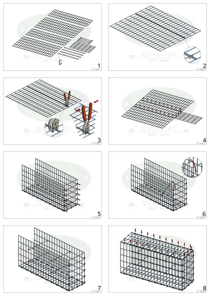 Monteret gabion type 2 100 cm x 80 cm x 50 cm, maskestørrelse 5 cm x 10 cm, C-ring
