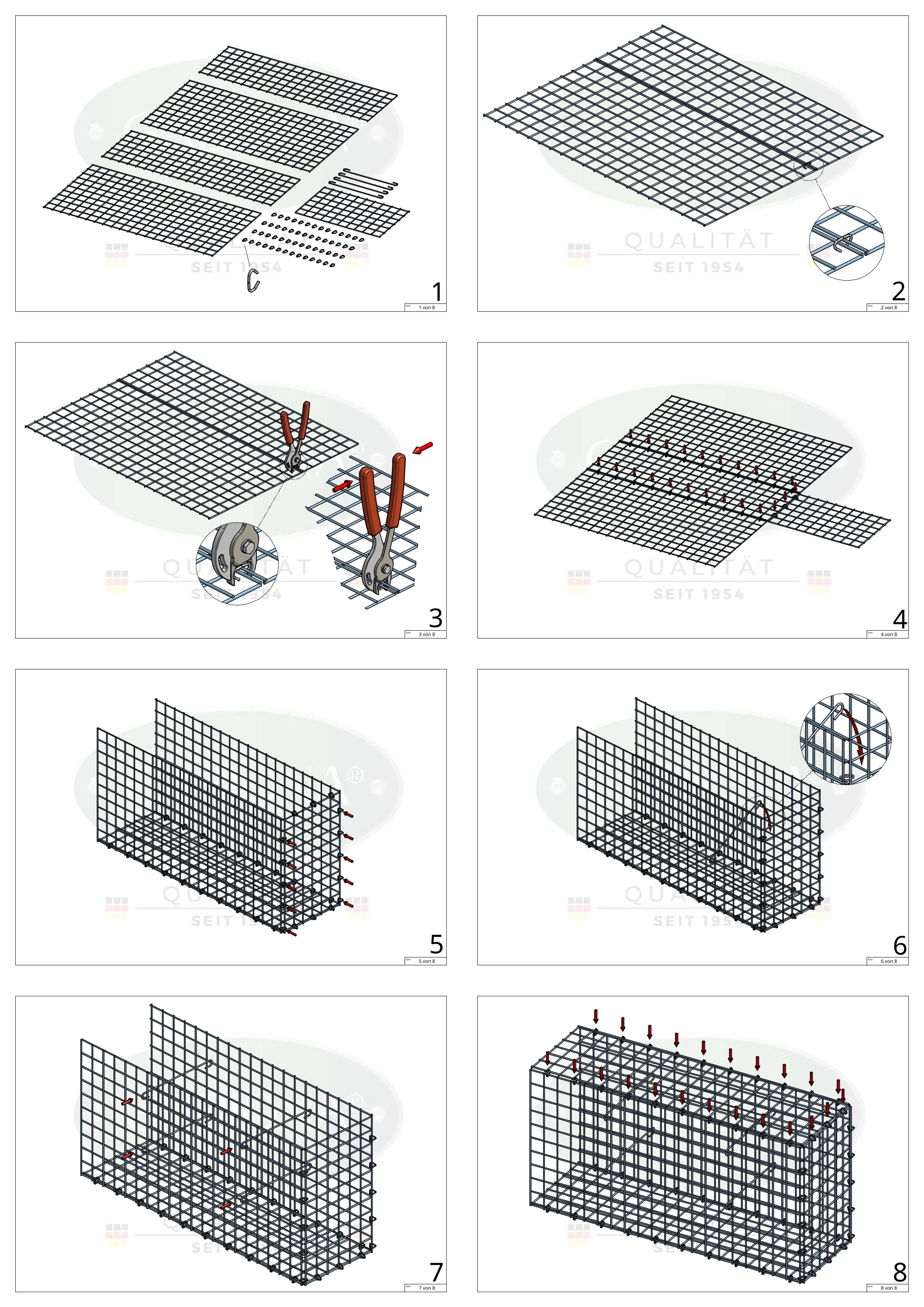 Mounted gabion type 2 100 cm x 30 cm x 20 cm (L x H x D), mesh size 5 cm x 5 cm, C-ring
