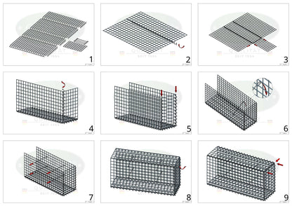 Add-on schanskorf type 2 100 cm x 70 cm x 40 cm (L x H x D), maaswijdte 5 cm x 5 cm, spiraalvormig
