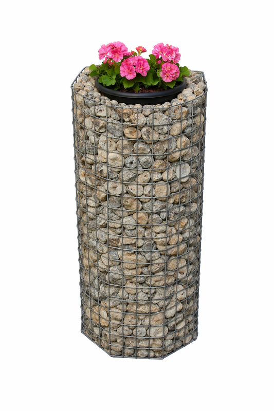 Mezza colonna di fiori ottagonale, altezza 82 cm, MW 5 x 5 cm, zincata a caldo, vaso incluso