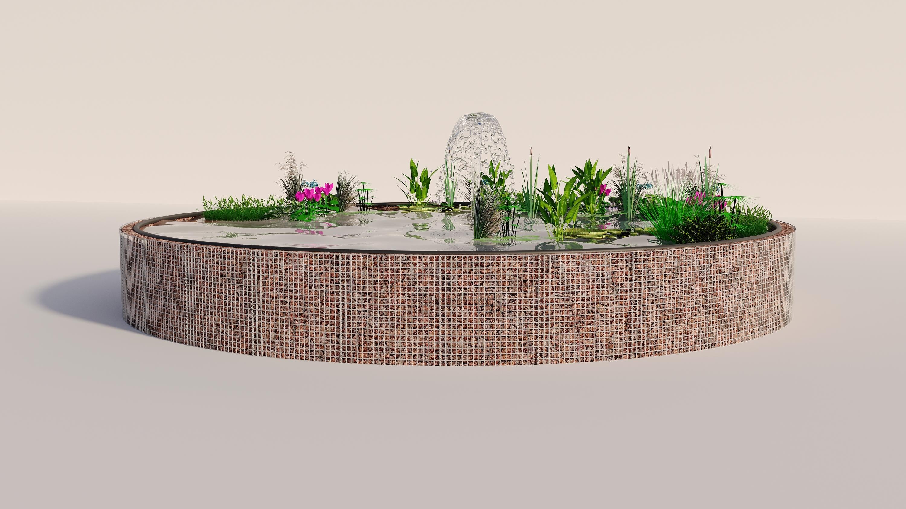 Estanque elevado de gaviones, redondo, diámetro exterior 322 cm, altura 80 cm, malla 5 x 5 cm, espesor de pared 15 cm